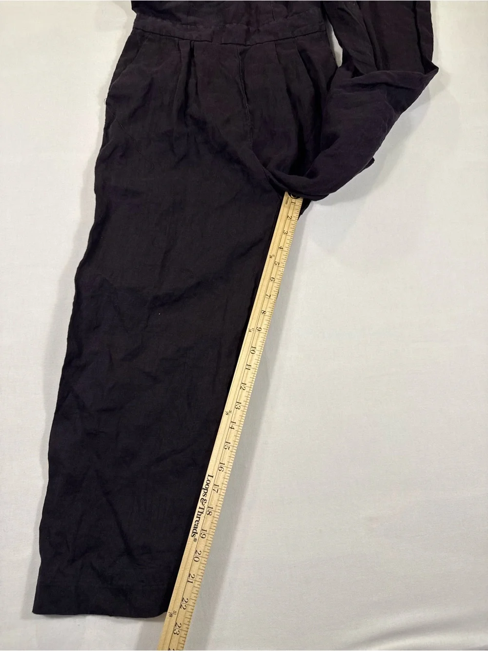J. Crew Dark Wine Smocked Strap Linen-Blend Jumpsuit